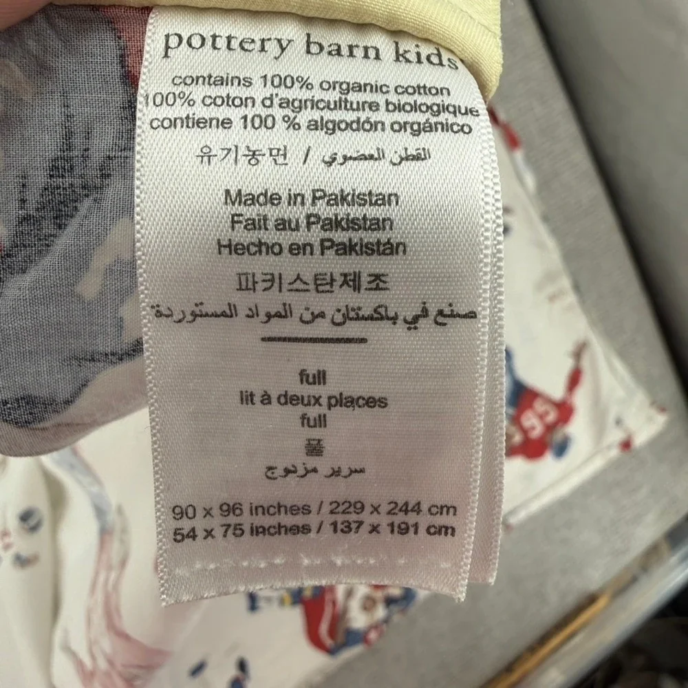 Pottery Barn Kids Football Full Flat Sheet 100 Organic Cotton Blue Red White